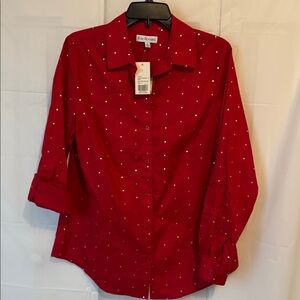 NWT Kim Rogers Small button-down shirt with metallic silver dots Cuff Sleeves